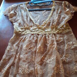 Gold Sheer Empire Waist lace top